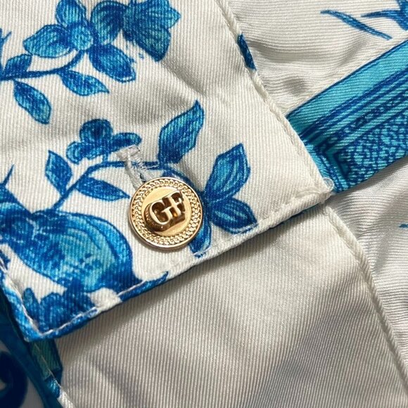 NWOT $631 FERRE Vintage Floral Print Blue Mini Shirt Dress Size IT50 - Picture 9 of 12